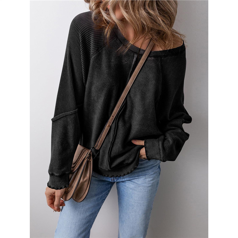 Women's Color-Block Crewneck Long-Sleeve Loose Pullover Sweatshirt