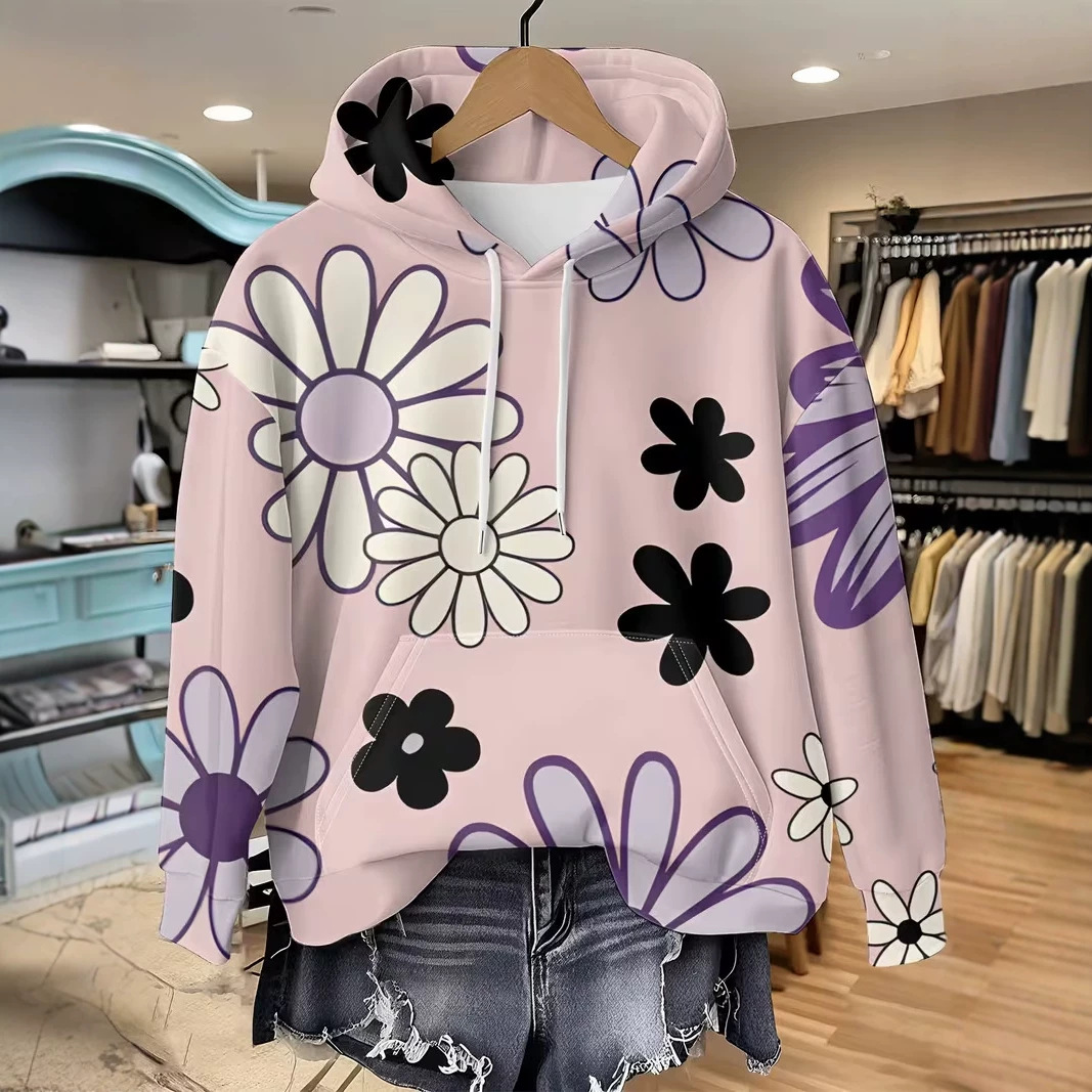 Women's Daisy Floral Print Casual Hoodie