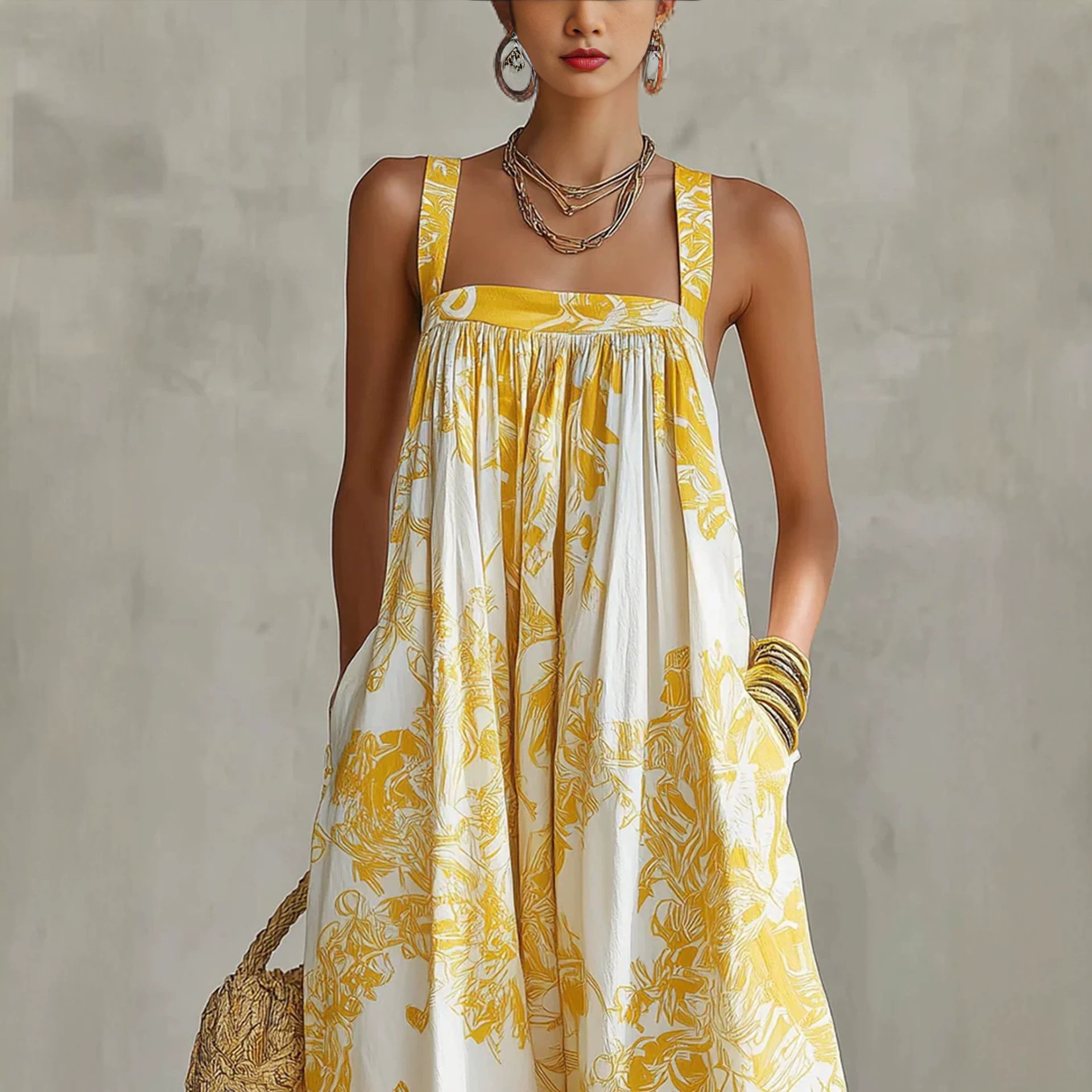 Bohemian Floral Print Maxi Dress with Oversized Flowy Silhouette