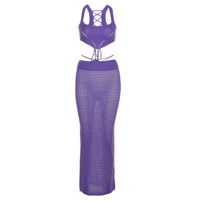 Women's Solid Color Slim Cami Top and Low-Waist Midi Skirt Set