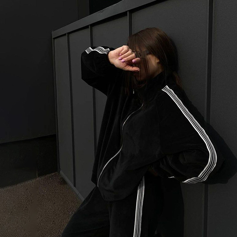 Women's Colorblock Zip Jacket & Pants Set Casual Streetwear Two-Piece