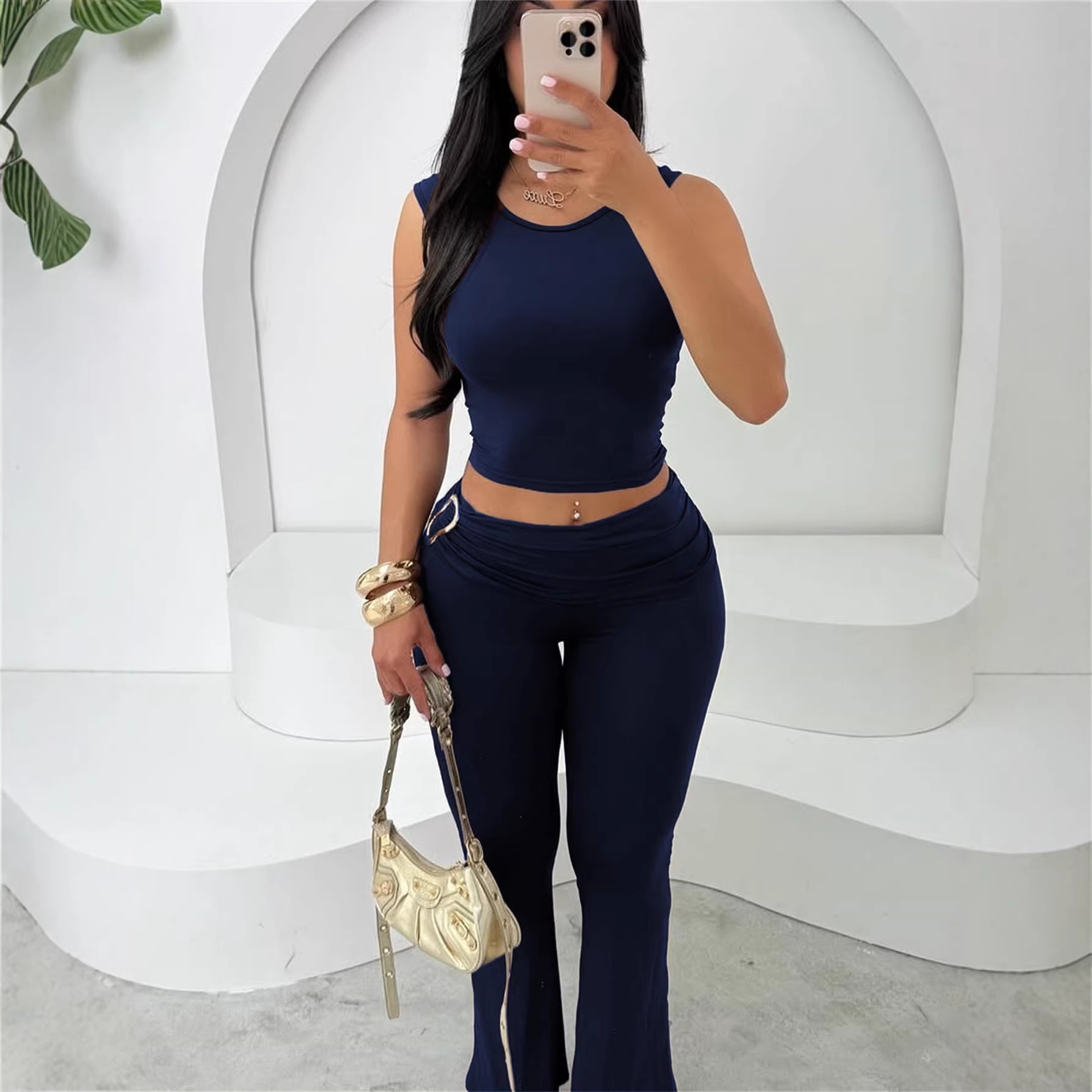 Women's Sleeveless Crop Top and Bodycon Pants Set