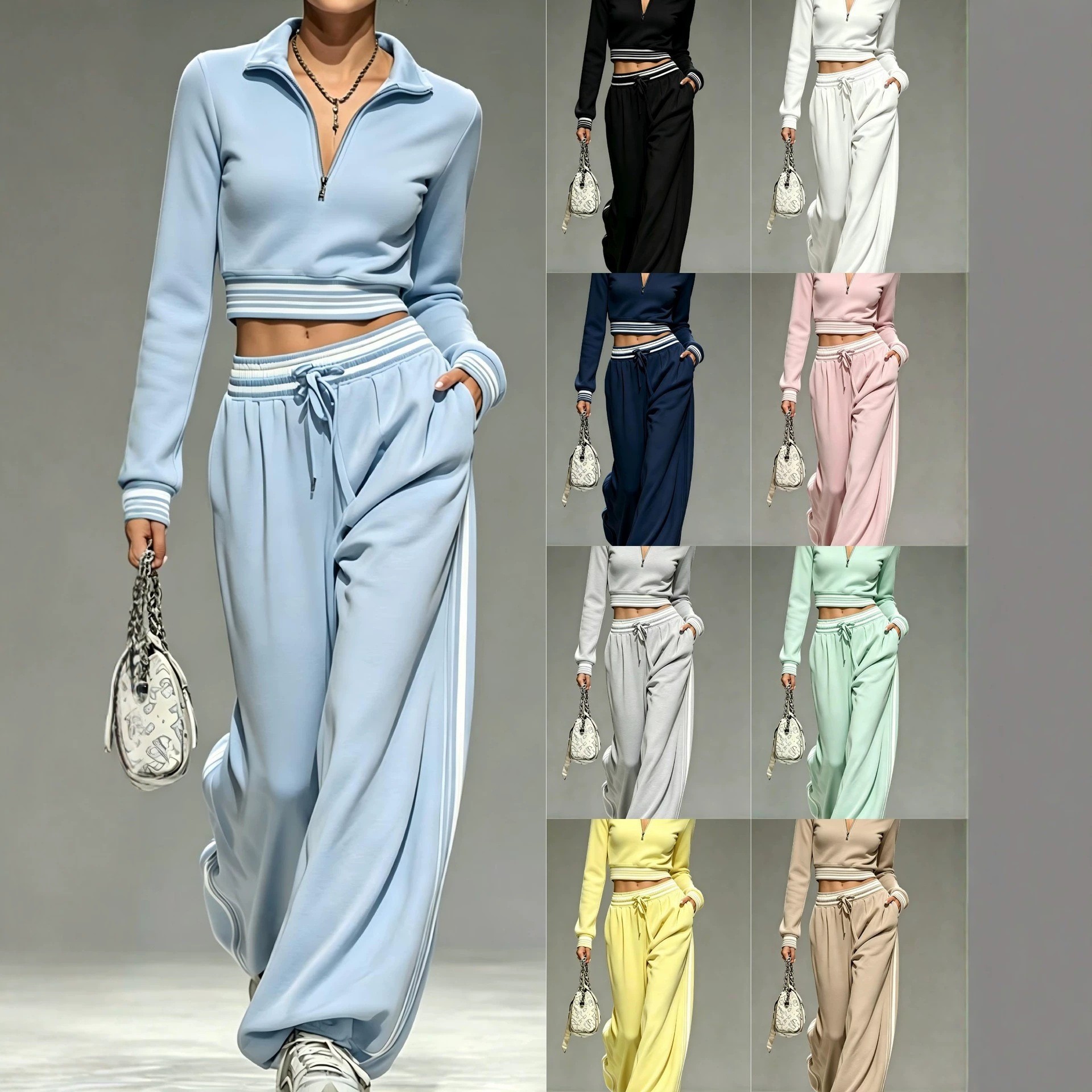 Striped Casual Two-Piece Sweatshirt Set for Women