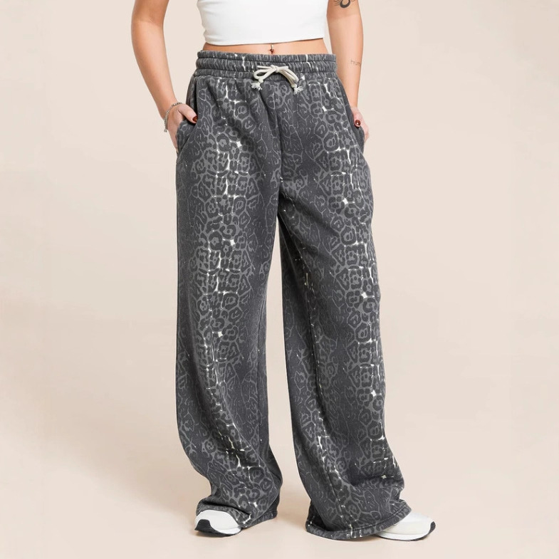 Women's Leopard Print Hoodie and Wide-Leg Pants Set