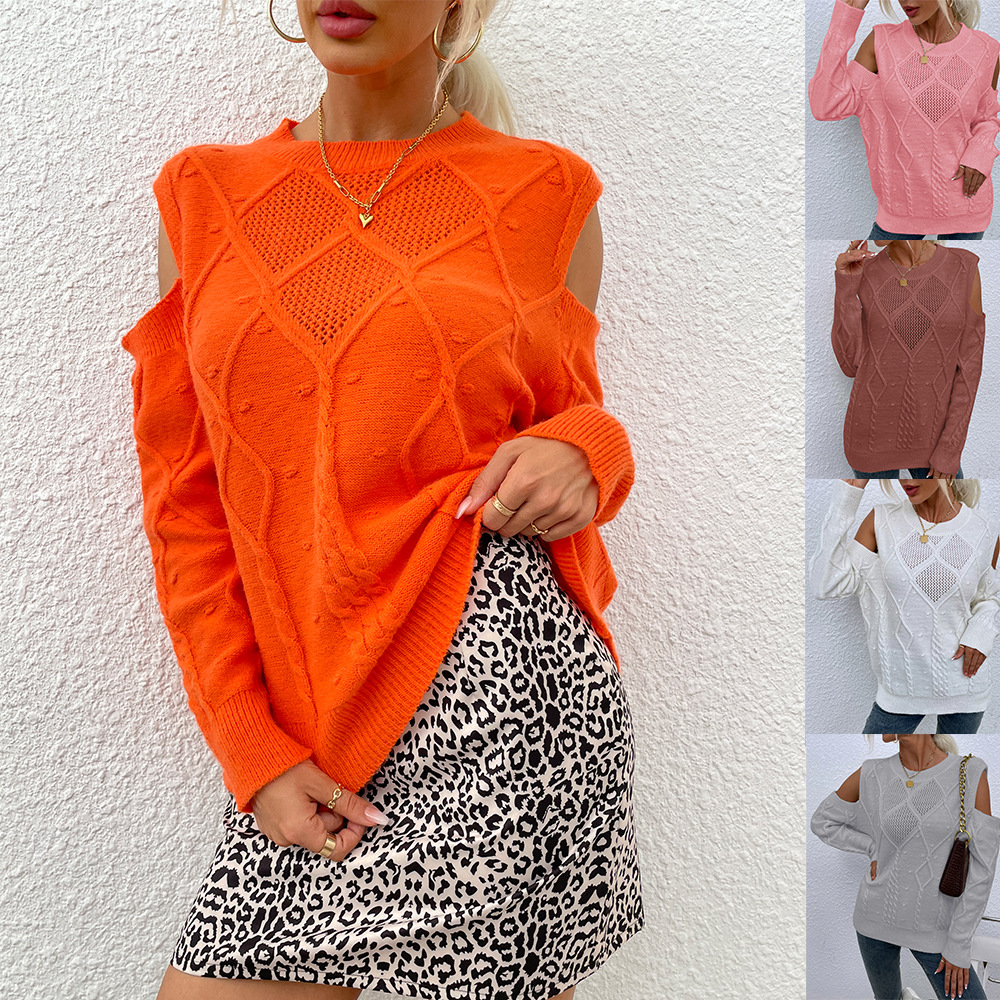 Off-Shoulder Cutout Knit Pullover Sweater