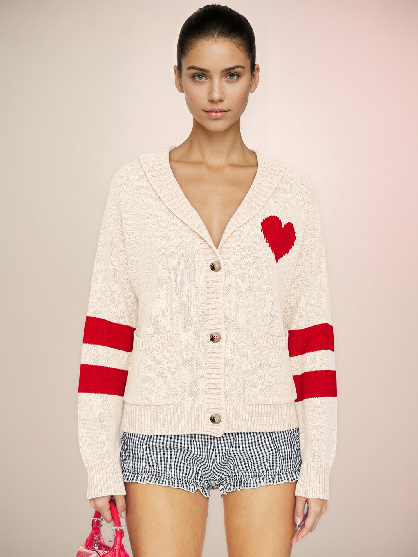 Heart Pattern Knit Cardigan Sweater