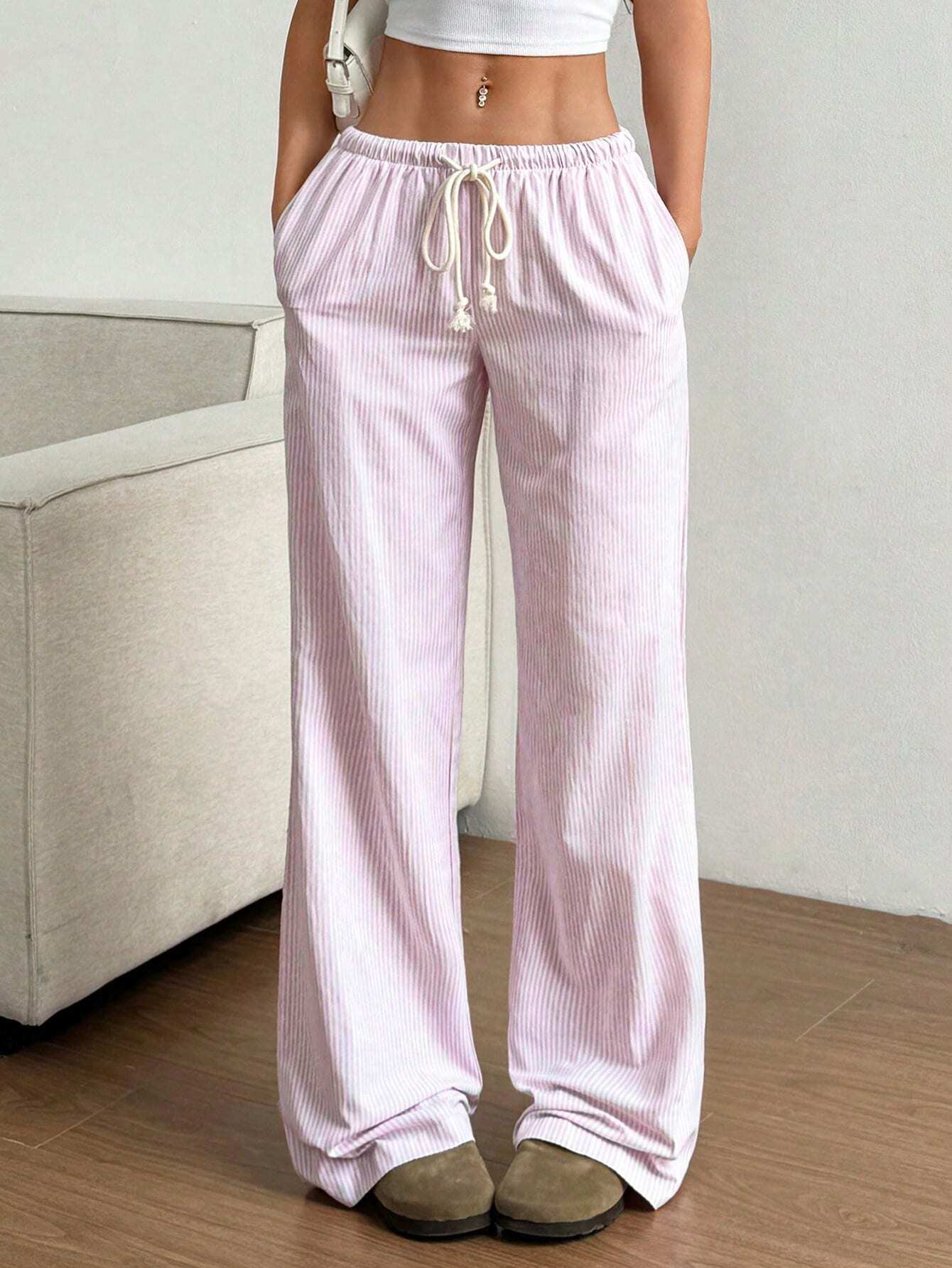 Striped Wide-Leg Casual Pants