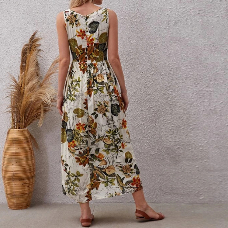 Women's Sleeveless Floral Print A-Line Midi Dress