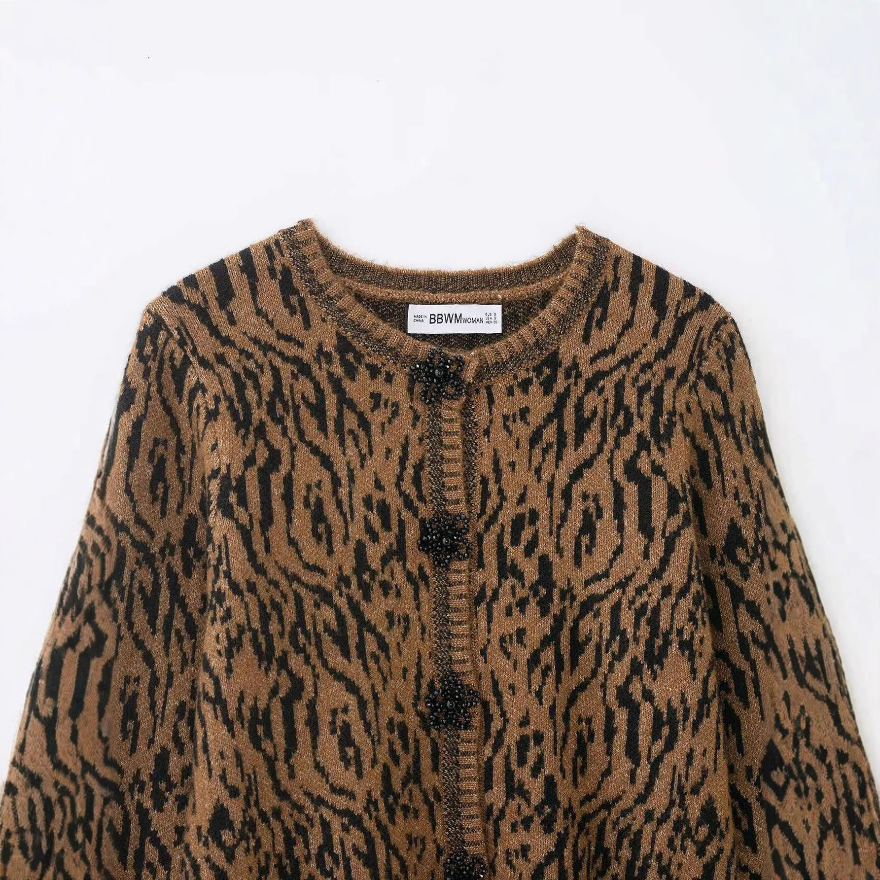 Animal Jacquard Knit Cardigan Sweater