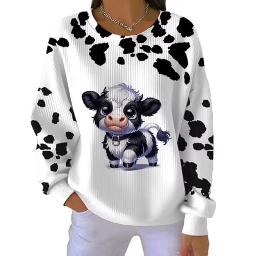 Women's Cute Cow Print Crewneck Sweatshirt