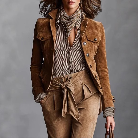 Dark Brown Cropped Utility Jacket with Lapel Collar