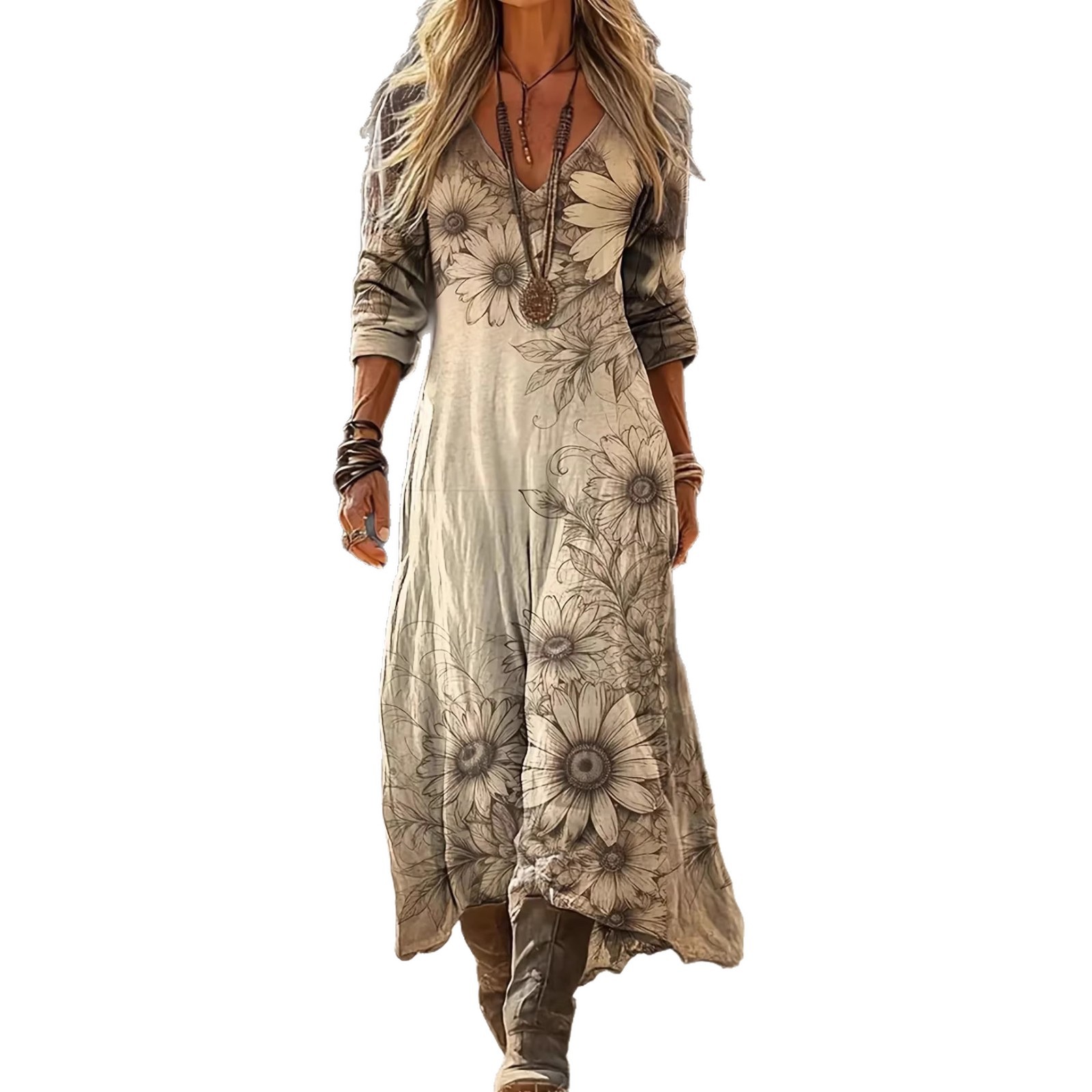 Women's Ocean Floral Print Ruched Midi Dress