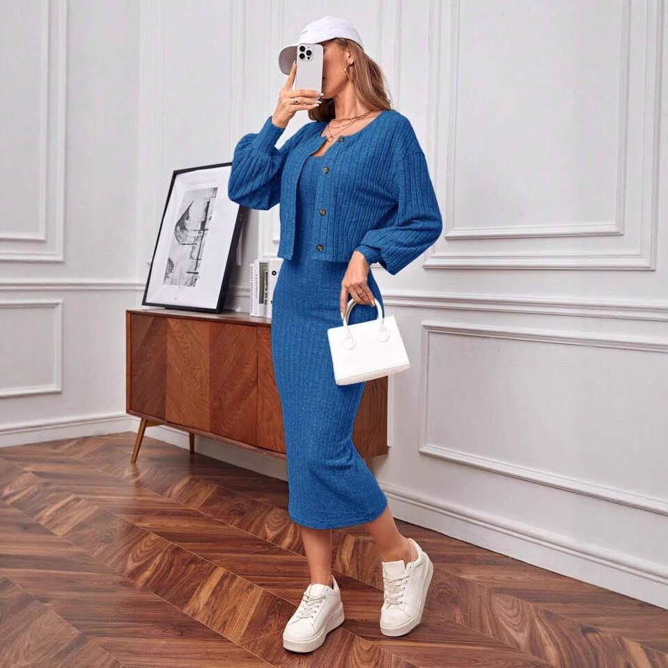 Women's Two-Piece Long Sleeve Bodycon Dress Set