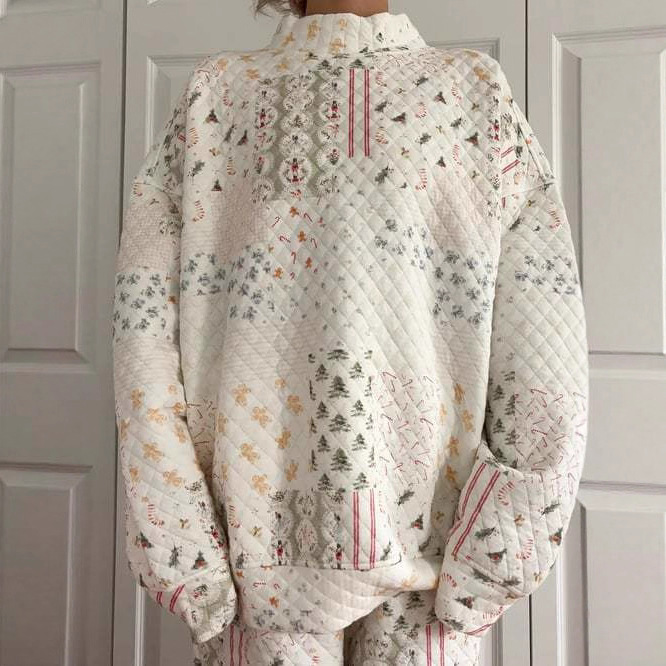 Women's Plaid Colorblock Sweatshirt and Pants Set