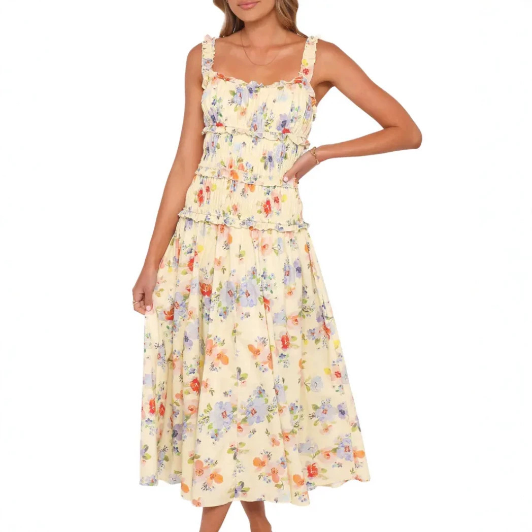Women's Sleeveless Floral High Waist Midi Dress