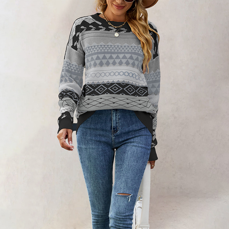 Women's Argyle Jacquard Color-Block Knit Pullover Sweater
