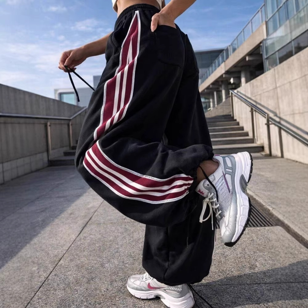 Women's American-Style Wide-Leg Jogger Pants with Drawstring