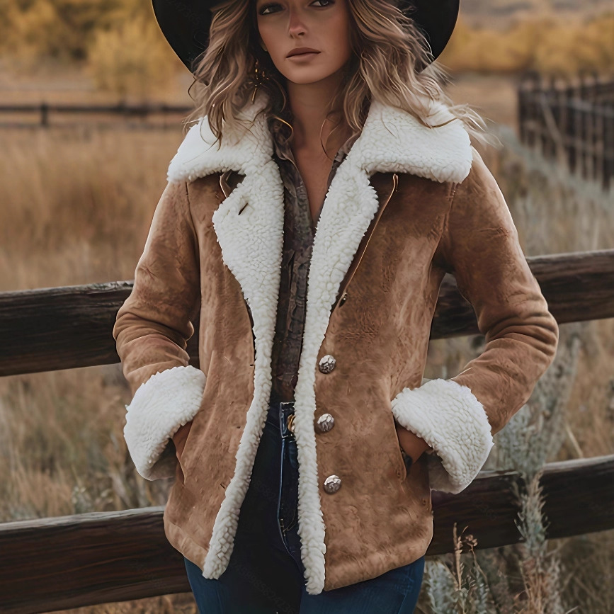 Fleece-Lined Western Patchwork Jacket with Pockets