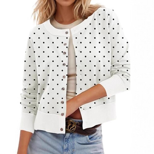 Women's Polka Dot Print Button Cardigan Sweater
