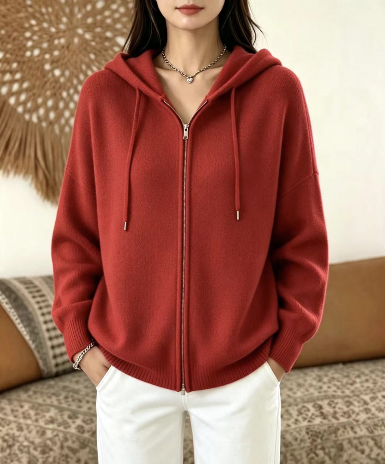 Women's Zip-Up Hooded Knit Cardigan Sweater