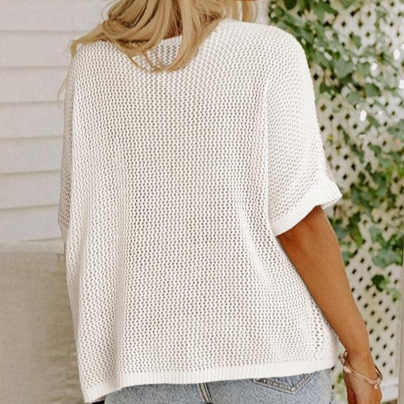 Floral Openwork Knit Short-Sleeve Top