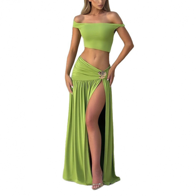 Sexy One-Shoulder Crop Top & Side-Slit Skirt Set