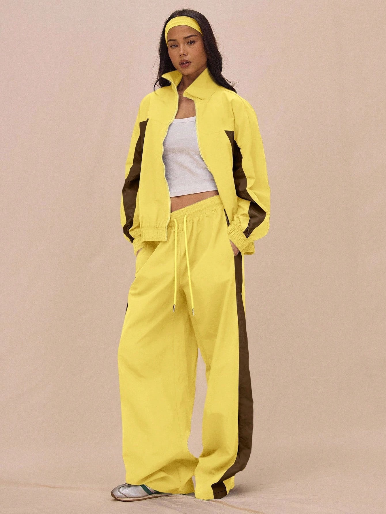 Striped Zip Jacket and Tie-Waist Pants Set