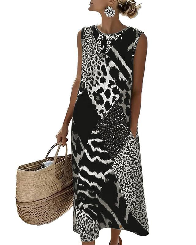 Women's Floral Leopard Print Ruched Midi Dress