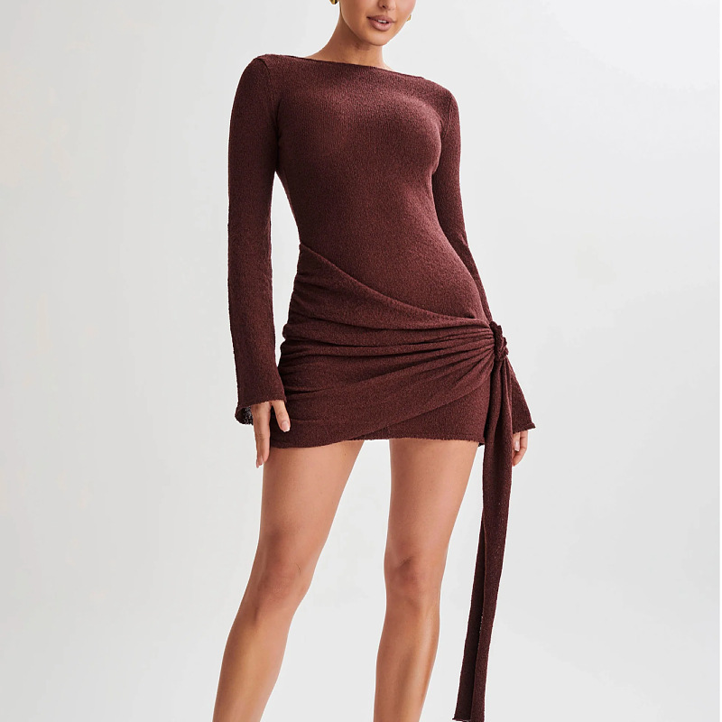 Women's Short Bodycon Knit Dress Long Sleeve High Waist