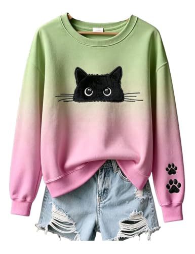 Women's Colorblock Cat Paw Print Crewneck Sweatshirt