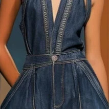 V-Neck Sleeveless Wide-Leg Denim Jumpsuit Retro Casual