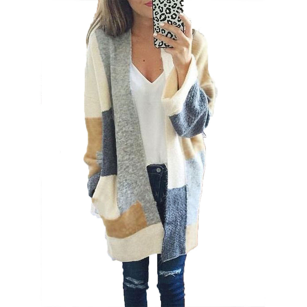 Women's Long Sleeve Knit Cardigan Sweater, Loose Fit, Gray