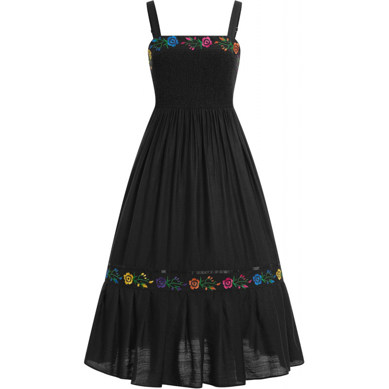 Floral Embroidered Sleeveless A-Line Midi Dress