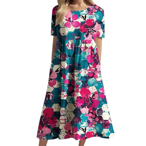 Women's Floral Print Casual A-Line Midi Dress with 3D Digital Print