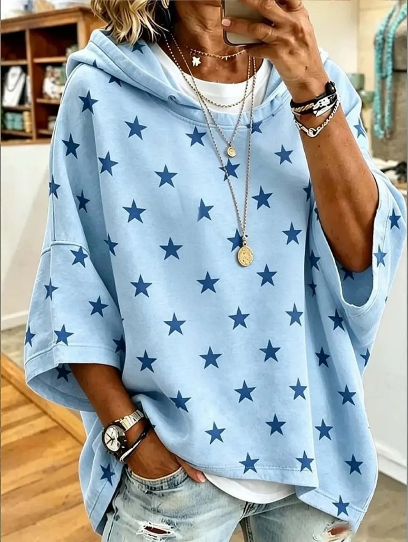 Women's Gradient Line Print Casual Hoodie