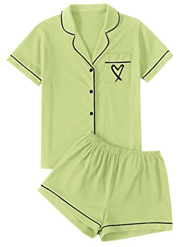 Cuban Collar Heart Hamster Elephant Print Women's Short Sleeve Set
