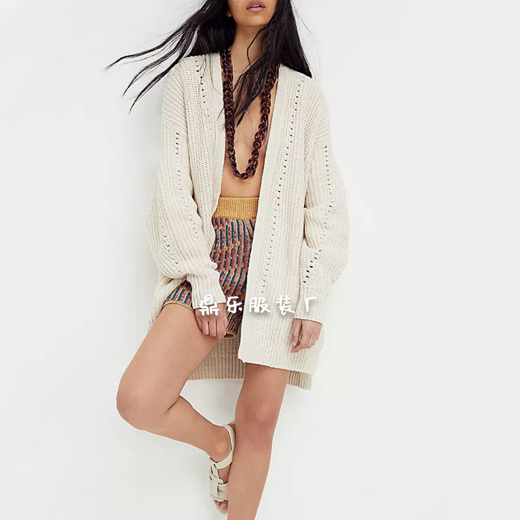 Women's Loose Knit Cardigan with Pockets Long Sleeve V-Neck