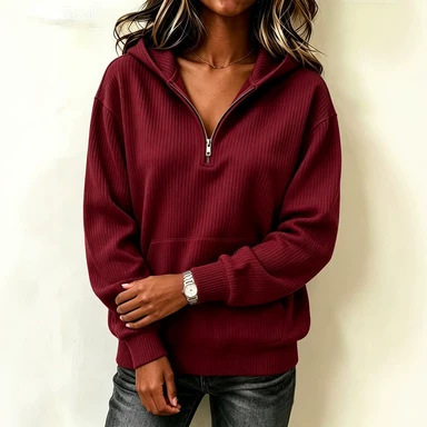 Half-Zip Hooded Sweatshirt Casual Long Sleeve Pullover