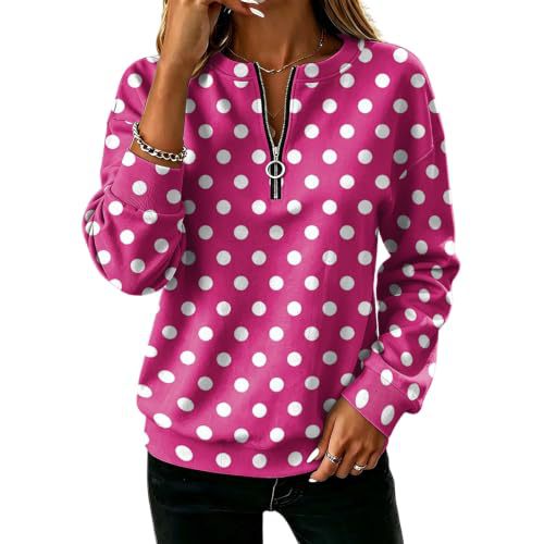 Polka Dot Print Half-Zip Stand Collar Hoodie for Women