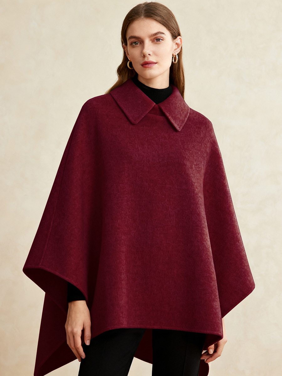 Women's Wool-Blend Long Cape Coat Slimming Elegant Cloak