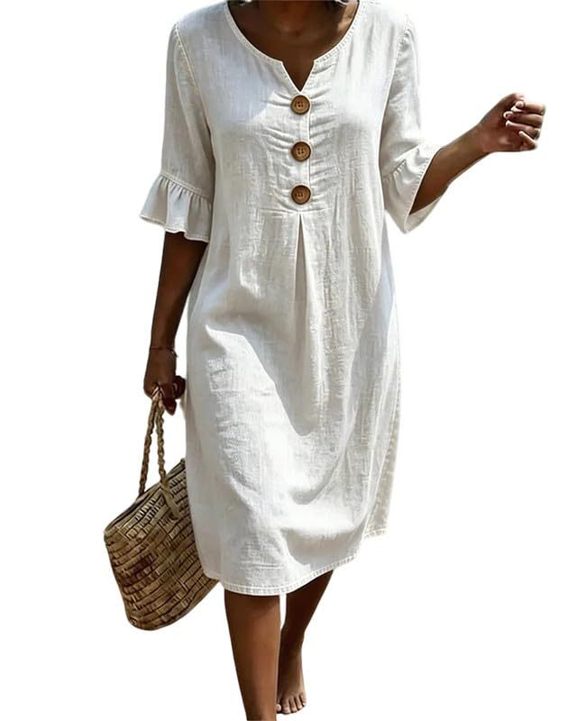Women's Floral Print Three-Button Midi Dress