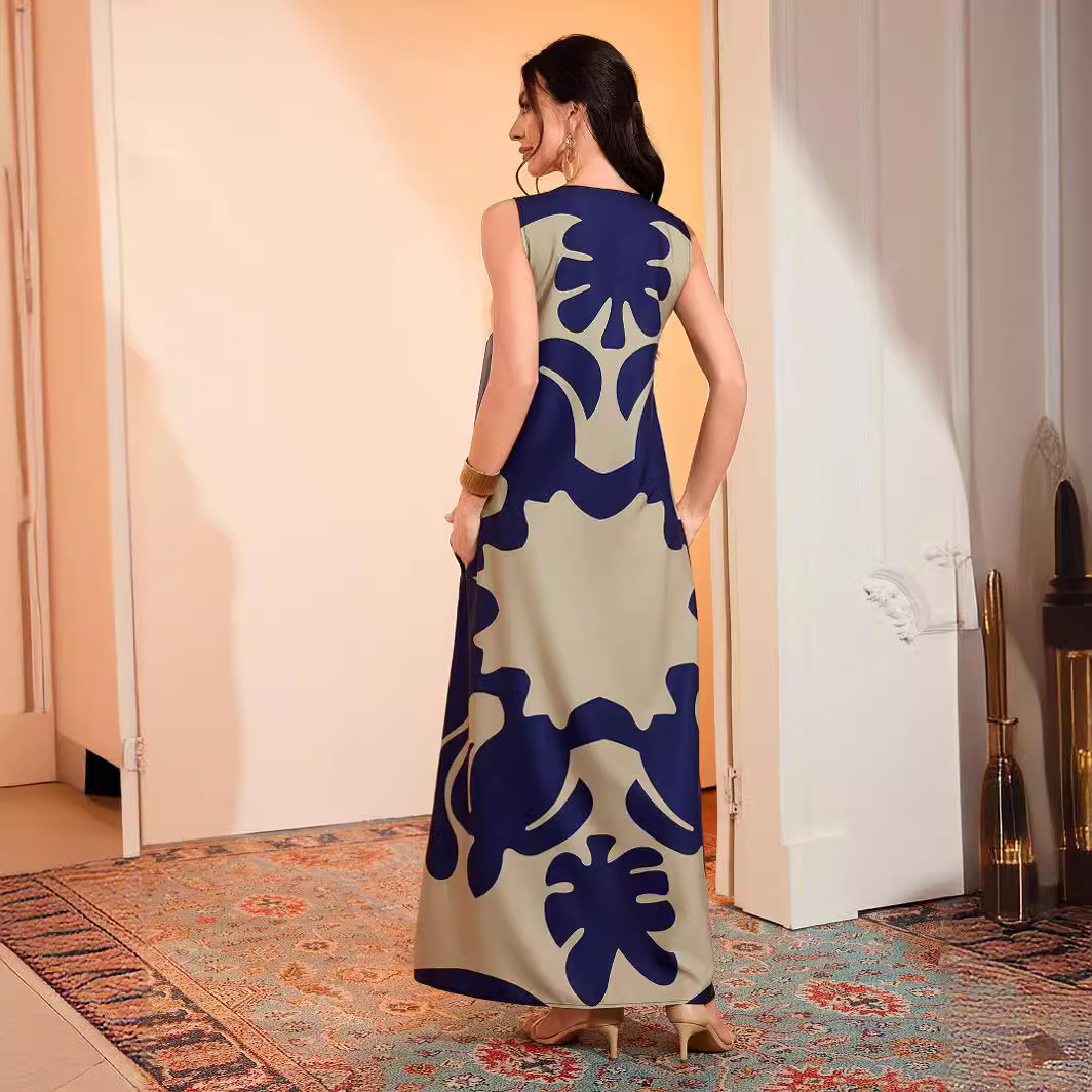 V-Neck Sleeveless Bohemian Print Maxi Dress