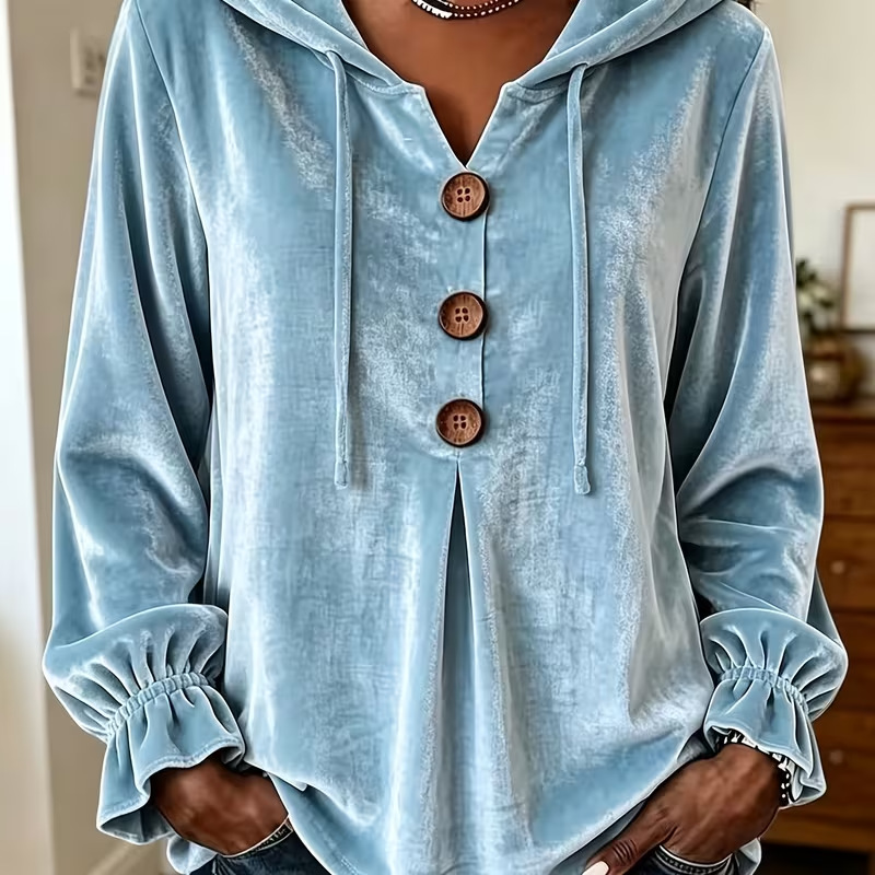 Annoo In-House 2026 Women's Button Hooded Casual Drawstring Hoodie Top for Amazon and Independent Sites