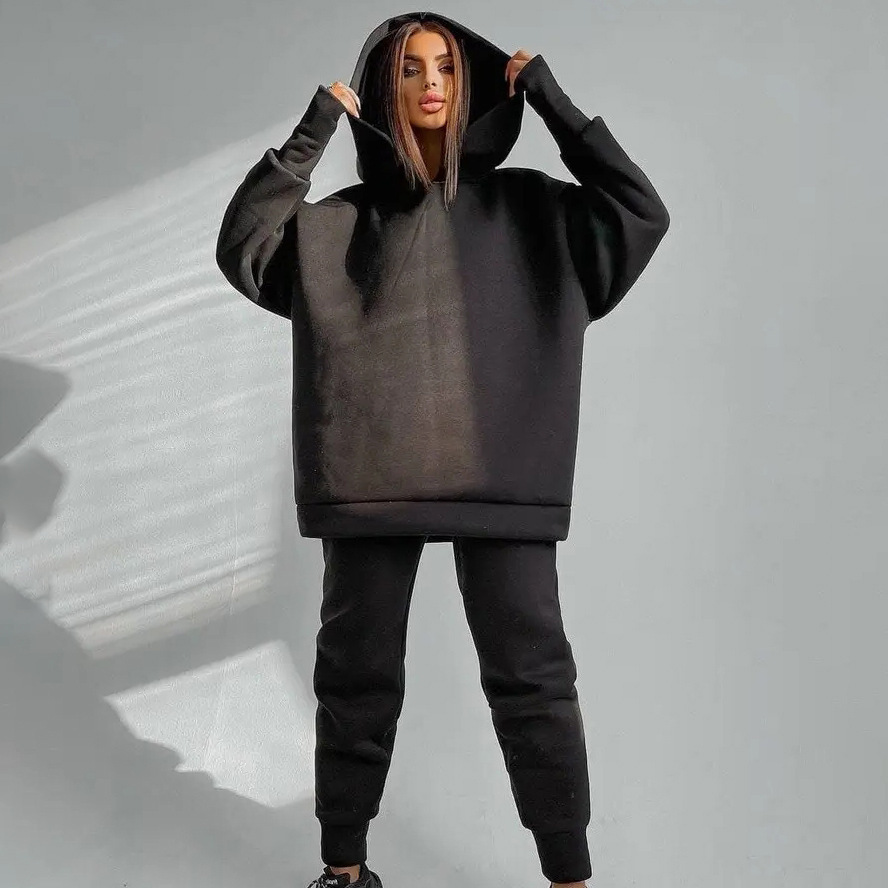 Women's Casual Two-Piece Sweatsuit Set Long Sleeve Solid Color