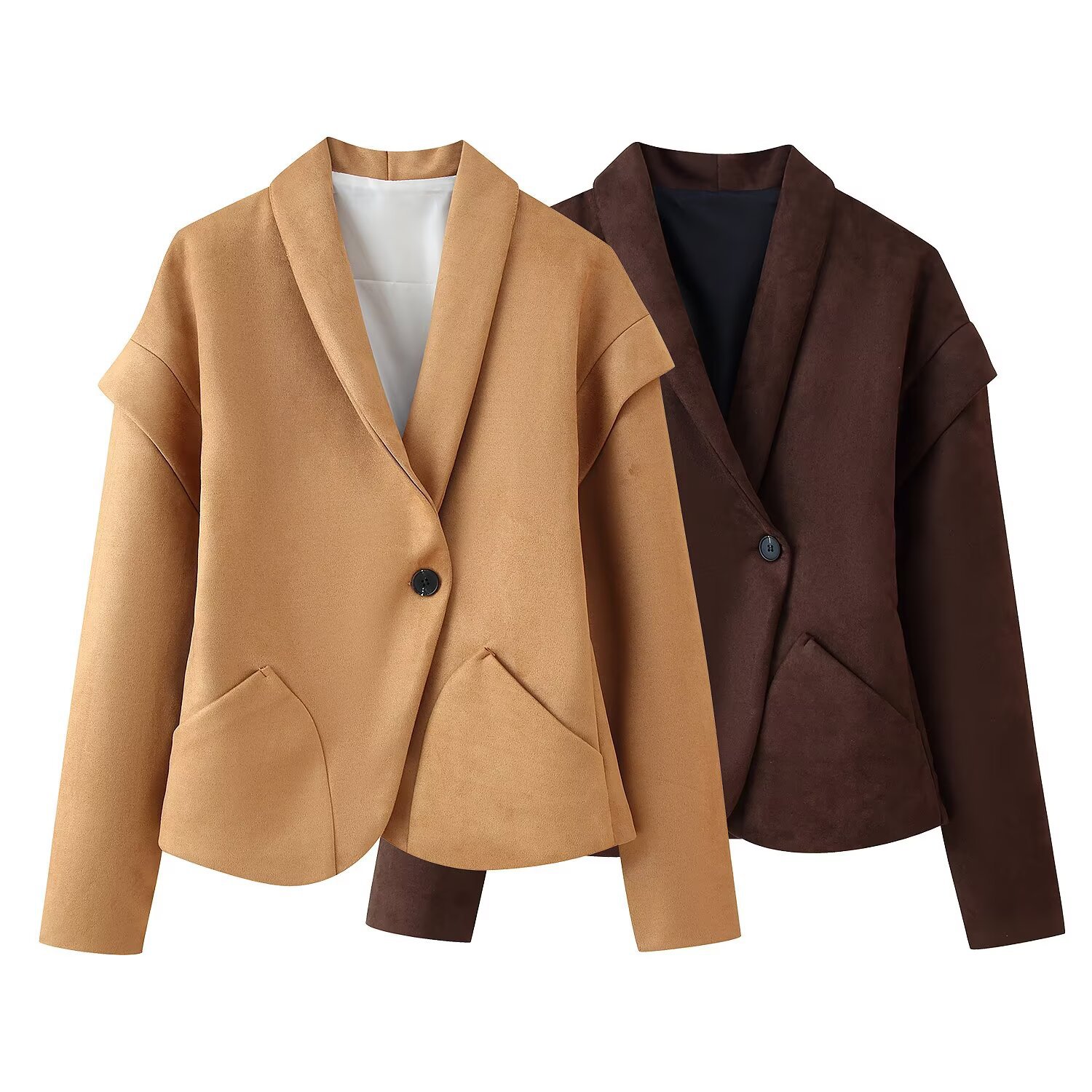 V-Neck Faux Suede Single-Button Blazer