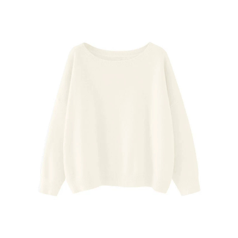Soft Solid Color Crewneck Drop Shoulder Knit Sweater