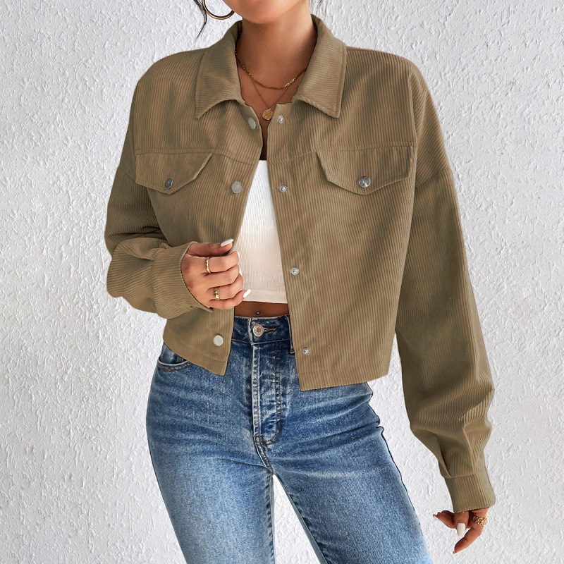 Corduroy Cropped Collared Jacket
