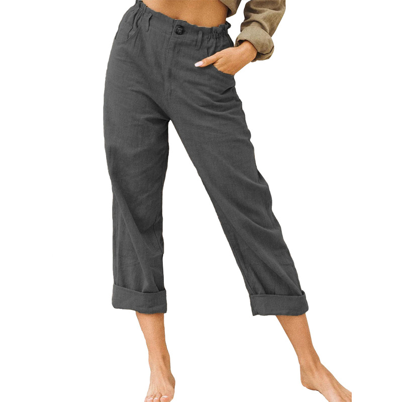 Women's Cotton-Linen High-Waist Straight-Leg Casual Pants