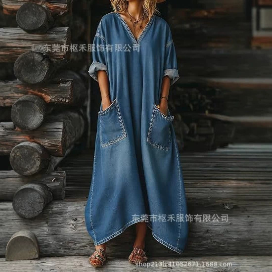 Women's Gradient Wash Print Long Sleeve A-Line Midi Dress