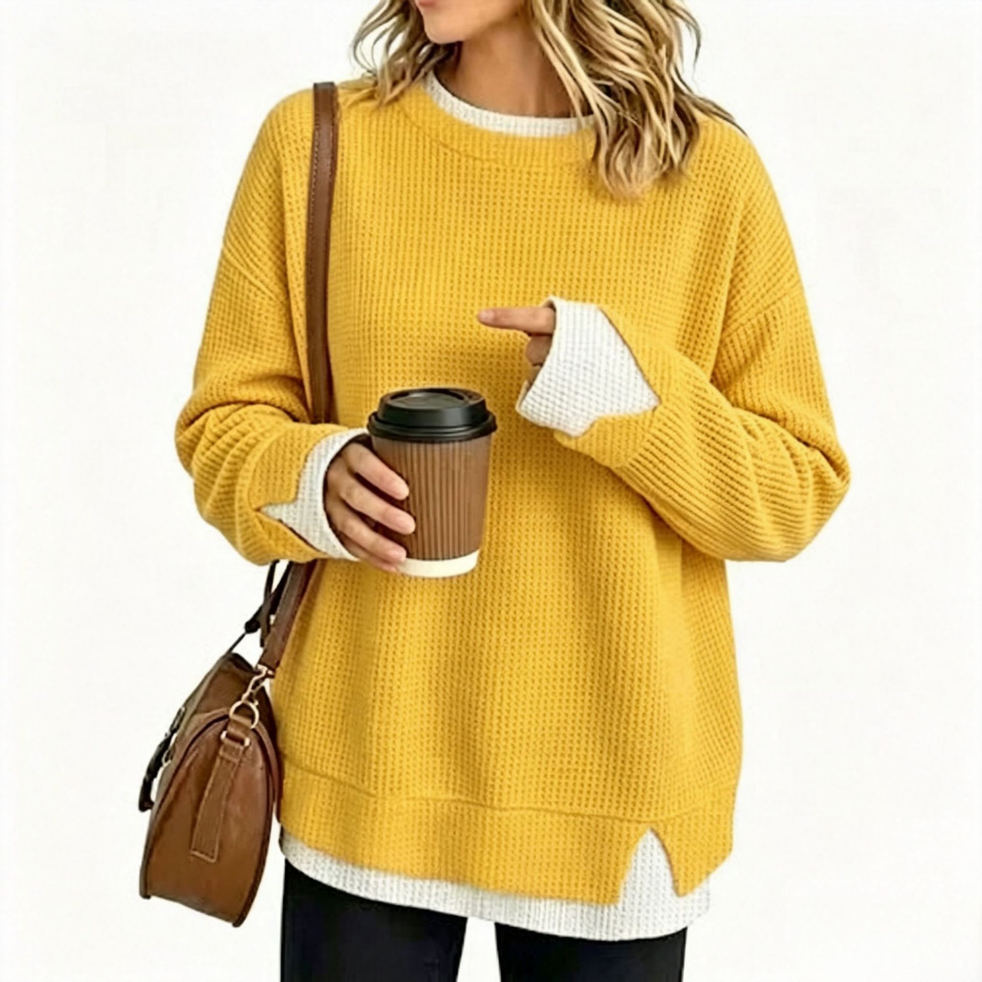 Women's Casual Loose Faux-Layer Long-Sleeve Sweatshirt